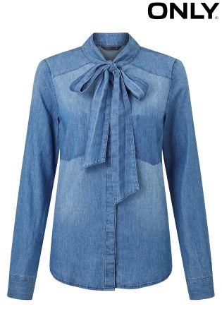 Only Denim Bow Neck Blouse